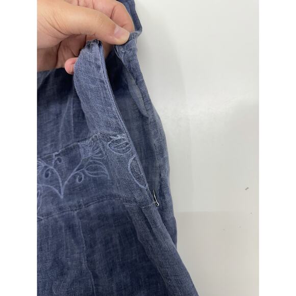 Lungo Larno Womens Dress Size Medium Sleeveless Chambray Linen Floral Detail - Picture 7 of 12